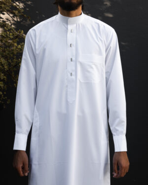 White Sharaf Collared Thobe