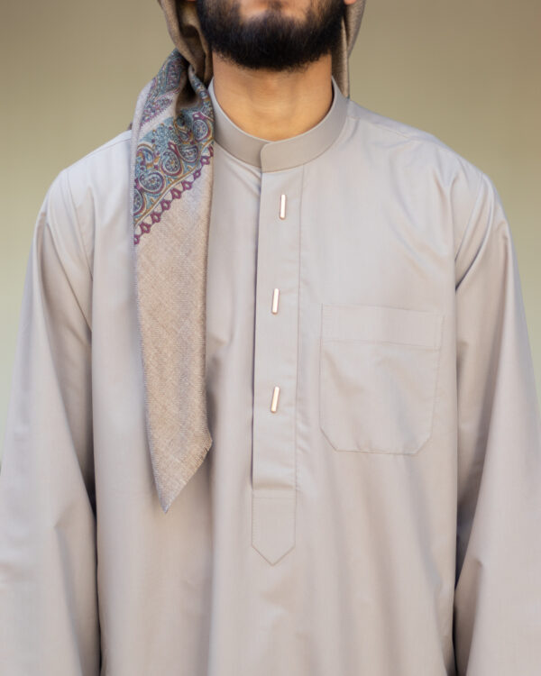 Taupe Sharaf Collared Thobe
