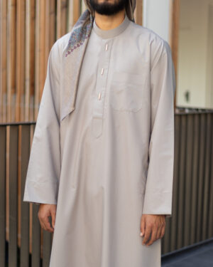 Taupe Sharaf Collared Thobe