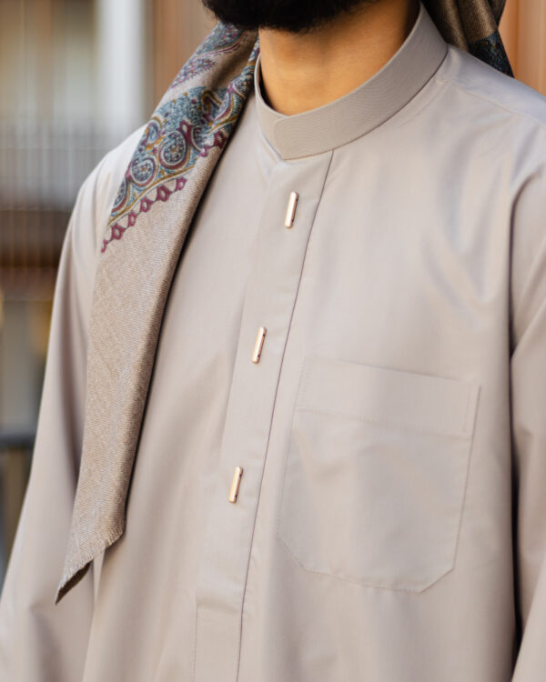 Taupe Sharaf Collared Thobe
