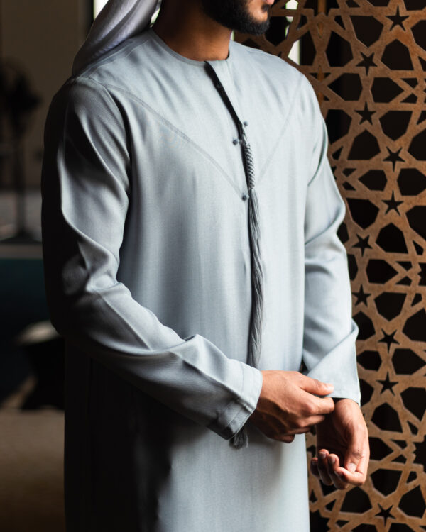 Steel Blue Linen Blend Emirati Kandura