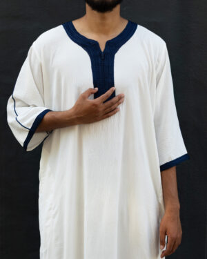 White & Navy Maghrebi Gandoura