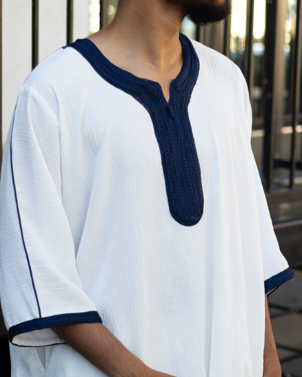 White & Navy Maghrebi Gandoura